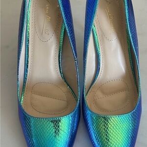 Anne Michelle Iridescent Blue Teal Mermaid Stiletto Heels Pointed Toe Size 10